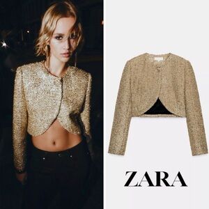 Zara Metallic Gold Cropped Jacket bloggeres favorite